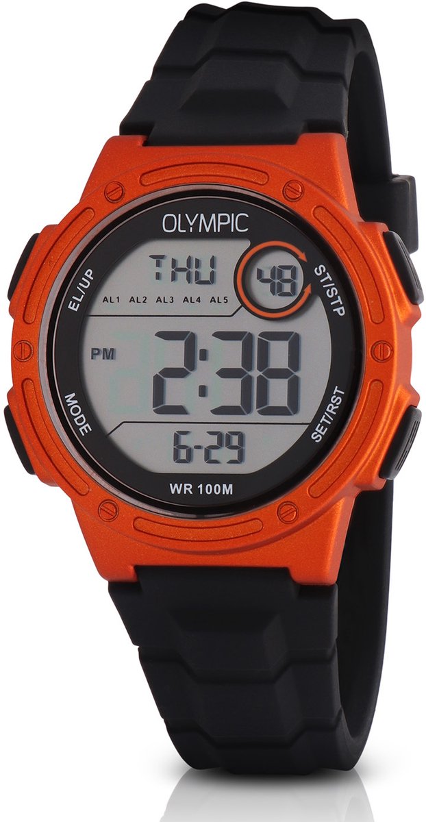 Olympic OL45HKR018 Digital Horloge - Mineraalglas - Kunststof - Oranje-Zwart - 40 mm breed - Quartz - Gesp - 10 ATM (zwemmen)