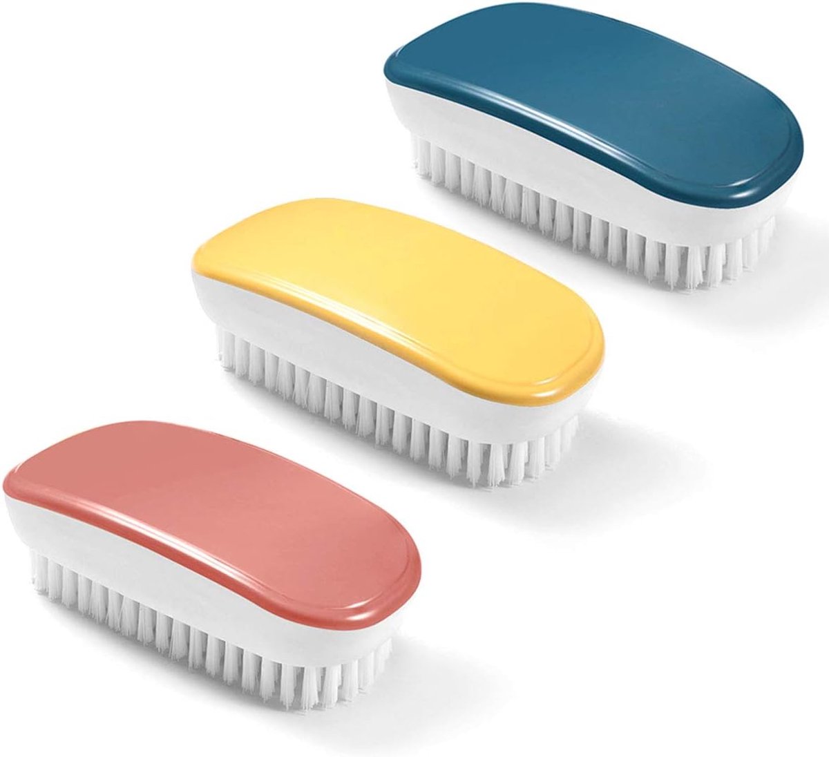 longziming -3 Stuks Handwasborstel Set – Zachte Reinigingsborstels voor Kleding, Schoenen, Tapijten, Keuken & Badkamer – Multifunctionele Handheld Borstels in Geel, Rood en Blauw