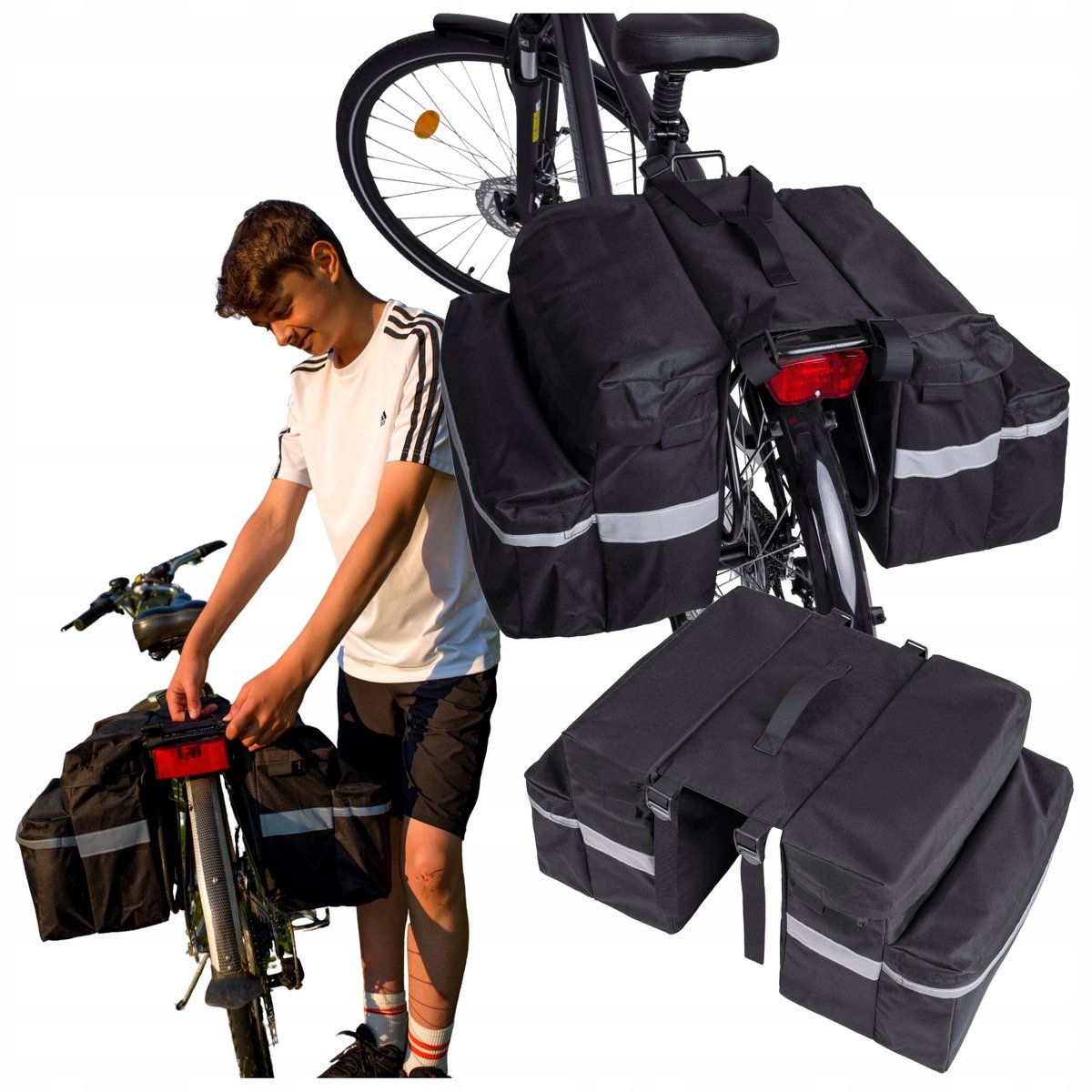Dubbele Fietstas 26L Waterdicht voor Bagagedrager - Zwart
