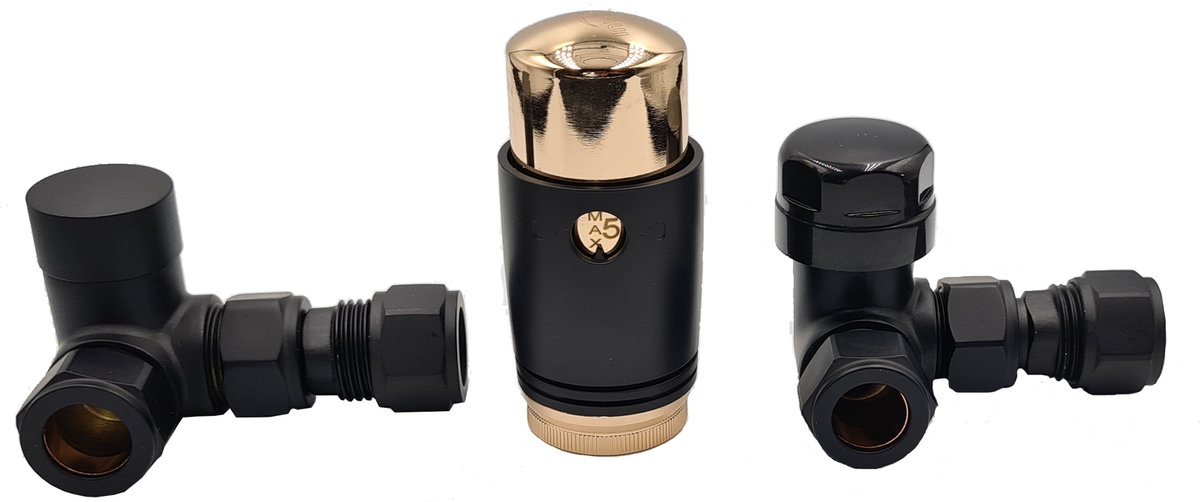 Invena PROV Thermostatische Set - Zwart Mat/Goud - Hoek - 1/2"