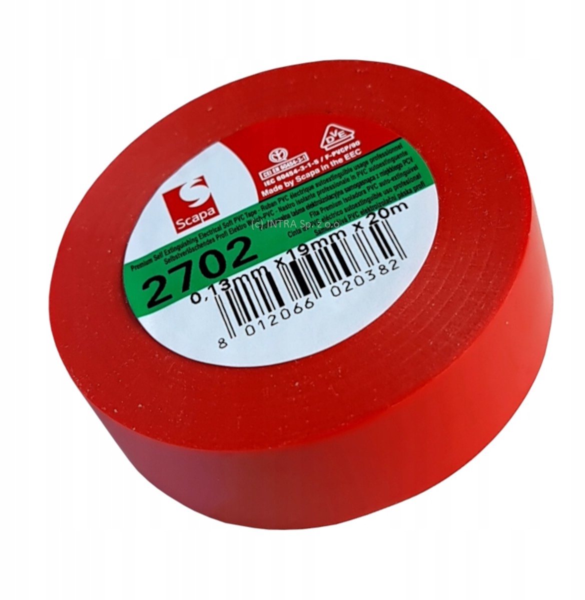 Scapa 2702 PVC Tape Rood 19mm/20m - Zelfdovend, VDE, UL