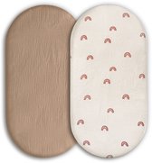 Lot de 2 draps-housses hydrophiles pour Hoeslaken Bébé et matelas de poussette - Imprimé marron et Rainbow - 80 x 40 cm - Housse de matelas à langer