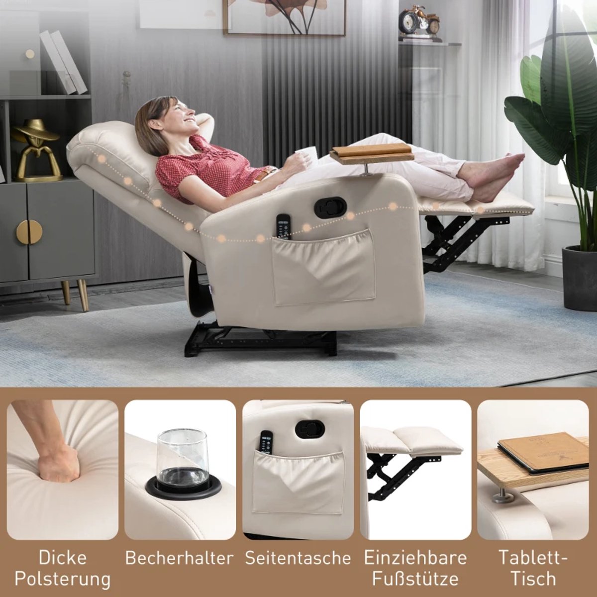 Exoluxe Power Massagefauteuil met Afstandsbediening - Beige - afbeelding 3