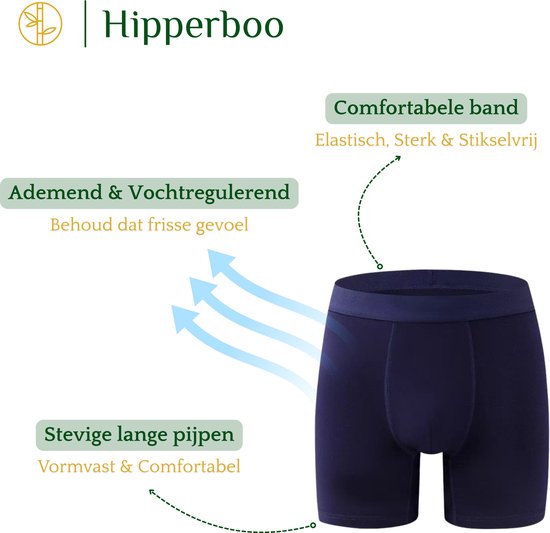 Donkerblauwe boxer met stevige, lange pijpen en een comfortabele, elastische tailleband.