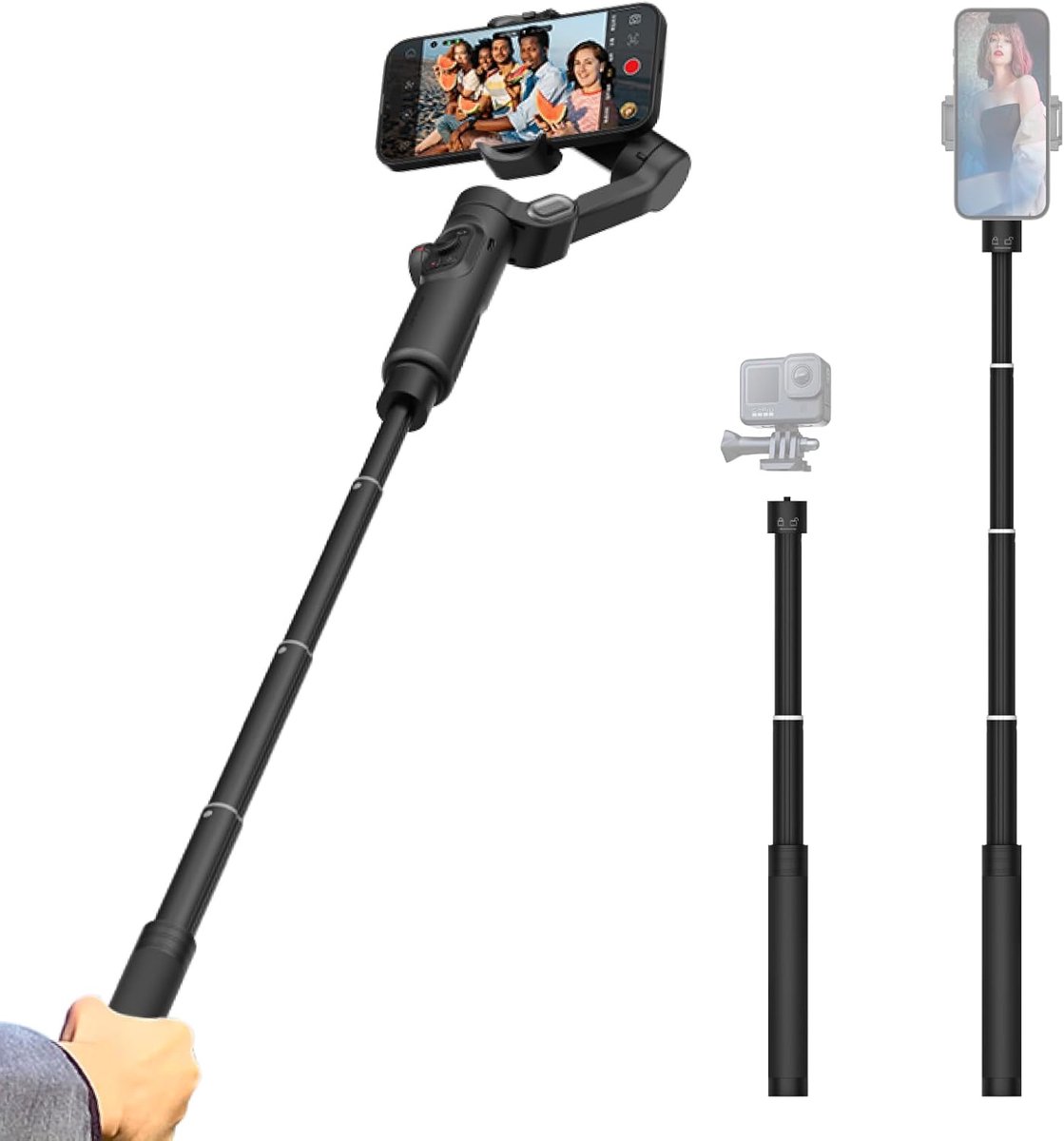 Gimbal verlengstang, 29-inch SLR-camera verlengstang, verstelbare selfiestick, met 1/4" schroefinterface, compatibel met verschillende draagbare gimbals en andere veelgebruikte apparatuur.