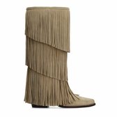 Sacha - Dames - Beige suède laarzen met franjes - Maat 40