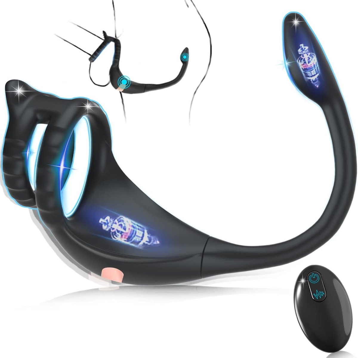 Daity Dual Motor Vibrerende Cockring - Penisring met Prostaat & Perineum Stimulator - 10 Vibratiestanden - Afstandsbediening - Waterproof Seksspeeltje voor Mannen - Zwart
