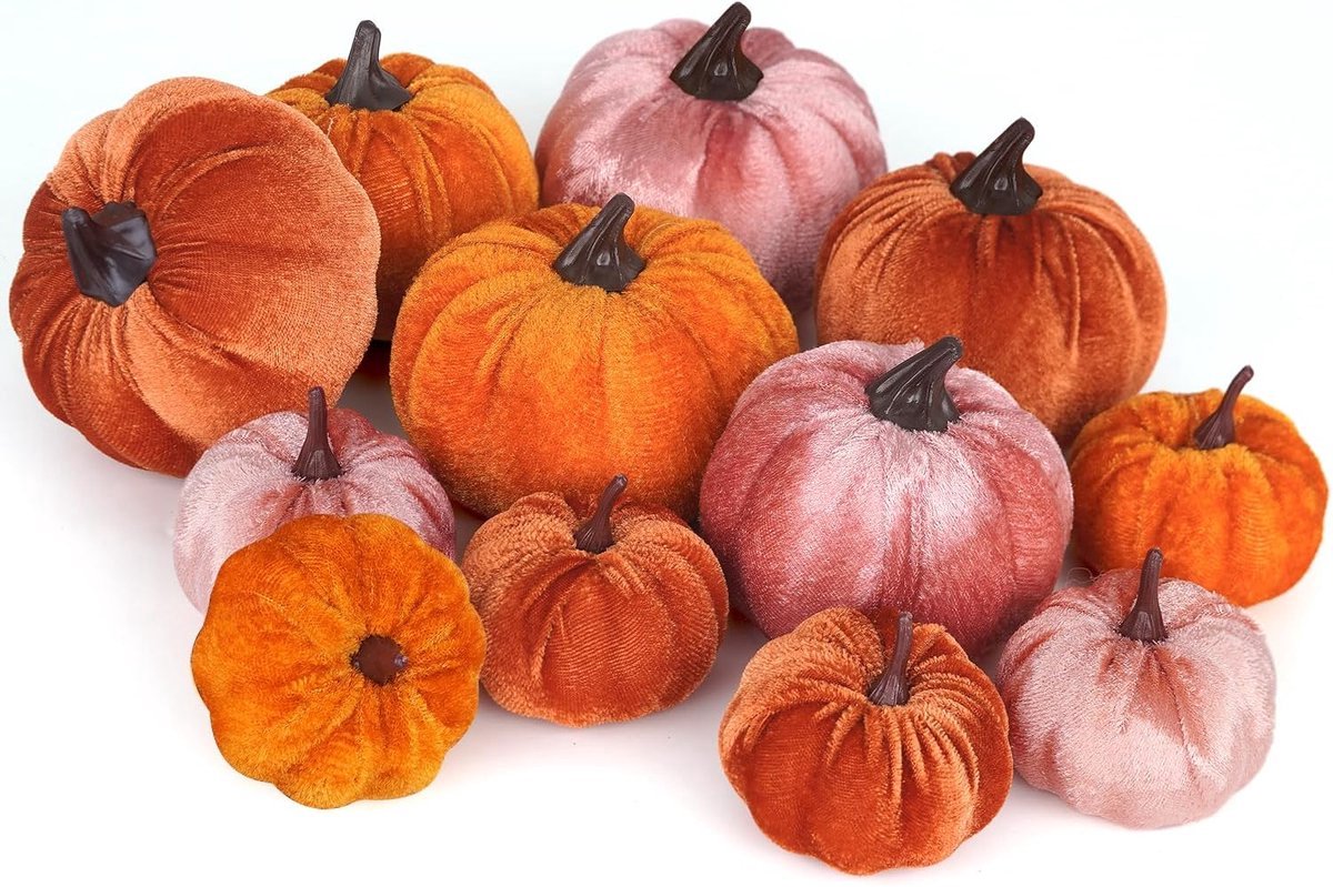 Stunq® Versieringsset van 12 Stuks Kunstpompoenen in Diverse Maten voor Herfst en Feestdagen