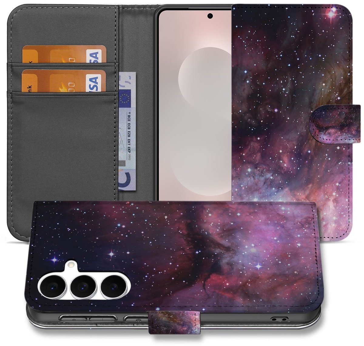 Book Case Hoes Samsung Galaxy S25 FE Heelal Design PU Leer Grijs