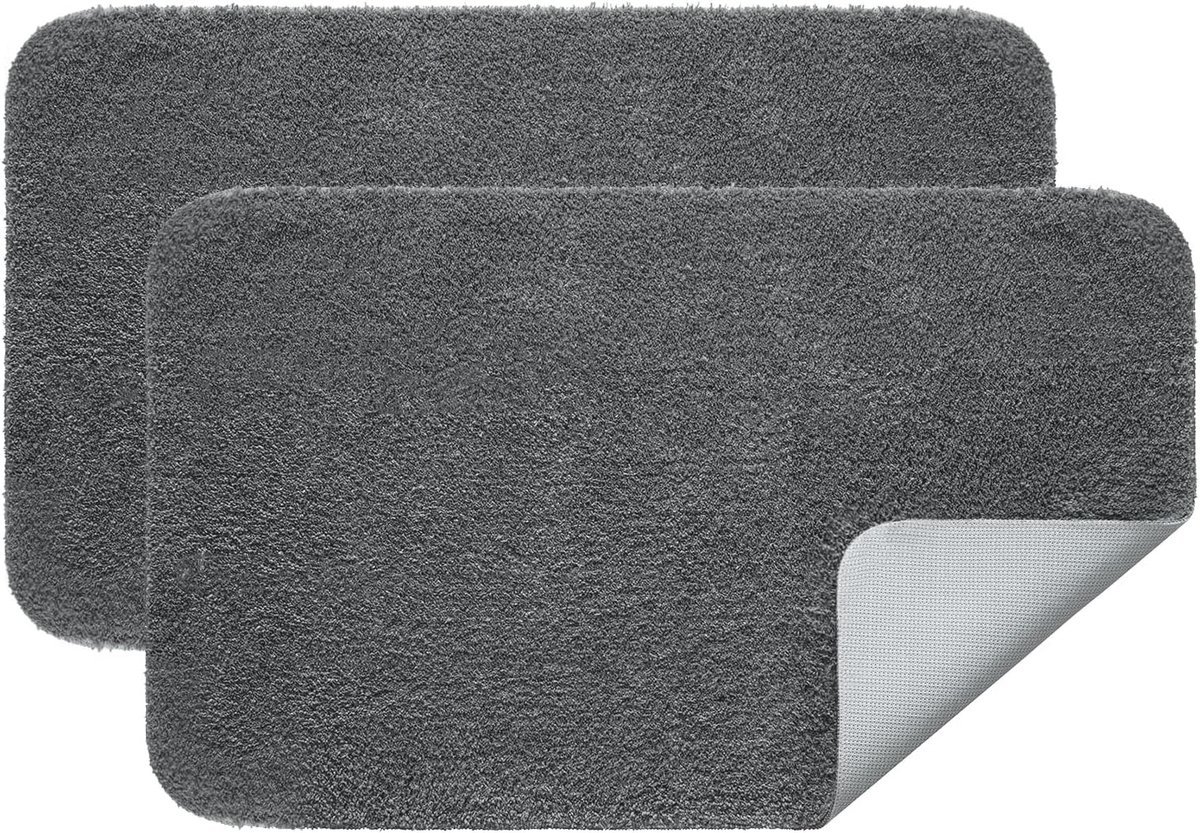 Stunq® Absorberende Zachte Matten Badmat Set 2-delig – Antislip en Absorberend – Wasbare Badmatten 40 x 60 cm – Zacht en Pluizig – Voor Badkamer, Keuken en Woonkamer – Grijs Mat voor Comfort en Veiligheid in Huis