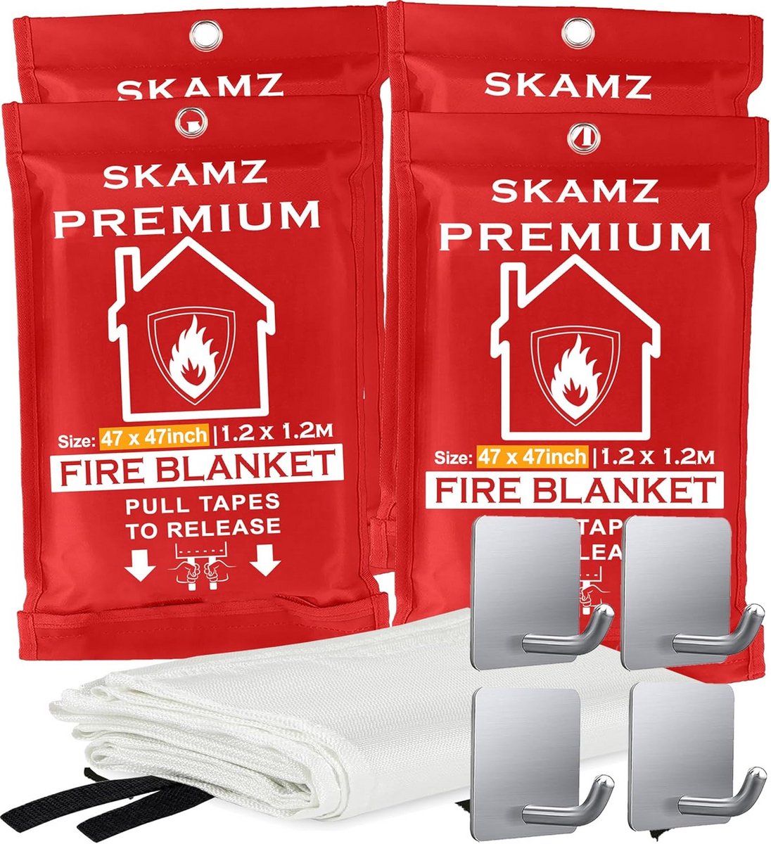 Extra Grote Branddeken Set (4 Stuks) - Brandwerend Glasvezel Blusdeken voor Thuis, Keuken en Noodgevallen