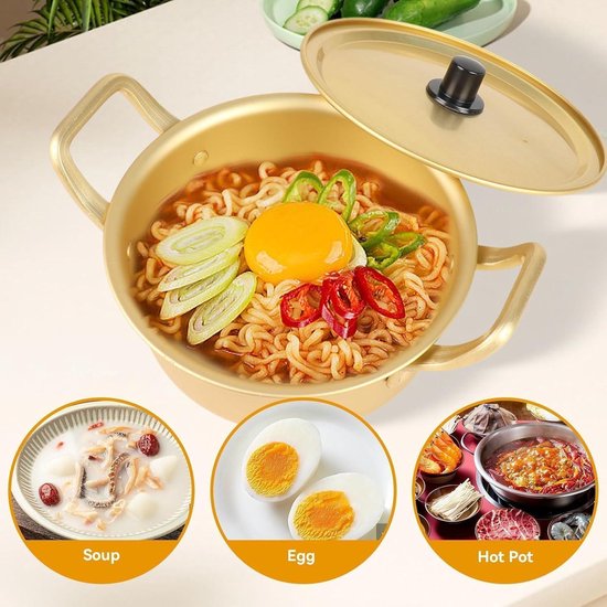 Noodle Pot - Aluminium Hot Pot voor Soep en Pasta - Koreaanse stijl - Traditioneel design met Handvat - 16CM - Keuze uit diverse kleuren — afbeelding 3