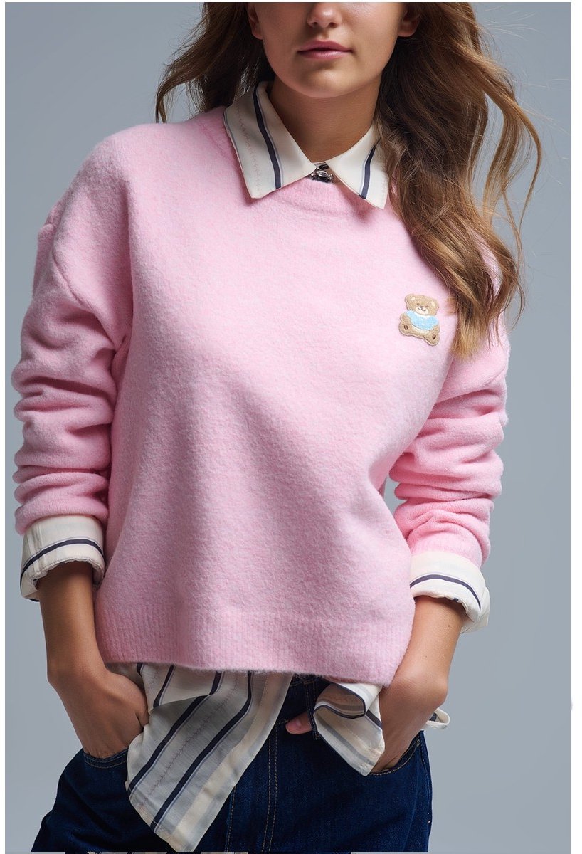 Grijze Trui Teddy Bear - Trendy Zachte Truien - Fashion Dames Sweaters - Beertjes Print - One size - Grijs — cadeau in Mode & Accessoires - foto 4