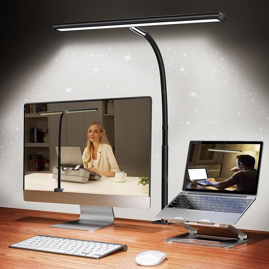 Lampe de bureau YONO avec pince - Lampe pour écran - Lampe de bureau LED - Siècle des Lumières à intensité variable - Lampe à pince - Zwart