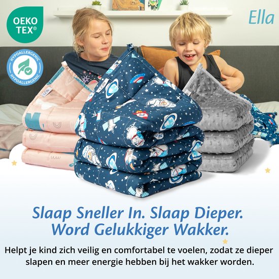 Ella Verzwaringsdeken Kind 3,2kg - OEKO-TEX Katoen Zwaartedeken 100 x 150cm - Weighted Blanket - Verzwaarde Deken Ruimte & Astronauten