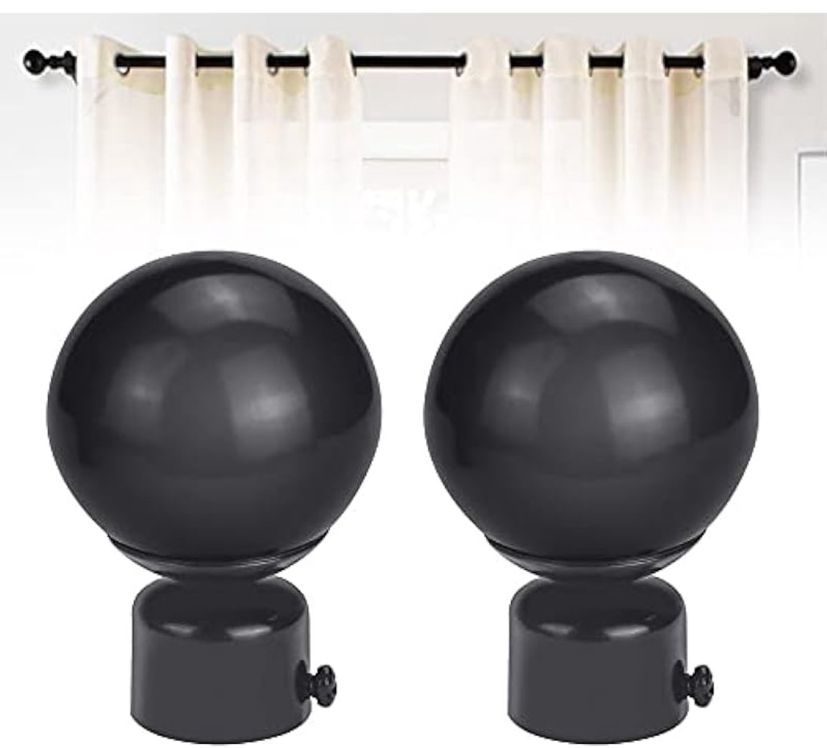 Set van 2 Vervangende Bolle Gordijnroede Eindknoppen Zwart voor 25-28mm Stangen
