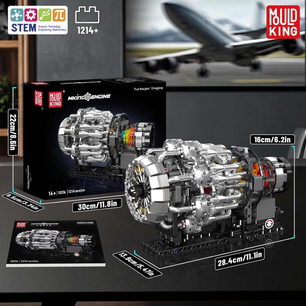 Mould King 10216 Icons Turbojet Vliegtuig motor bouwset | Speed champions modelbouw | Classic creator bouwpakket geschikt voor Lego | Technische educatief speelgoed ideas voor expert volwassenen & kinderen | Bouwdoos met 1214 bouwstenen — afbeelding 11