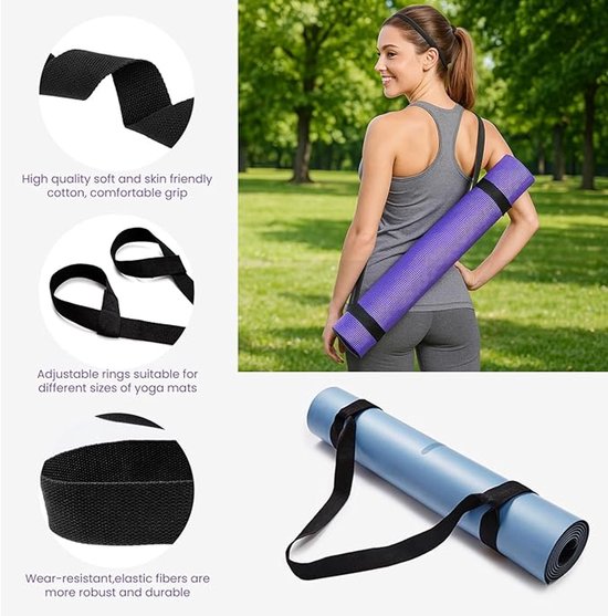 Yogamat Riem - Yogamat draagriem - Straps - Verstelbare schouderbanden - draagriem voor yogamat - opberg riemen voor yogamatten - voor opslag en organisatie - zwart - 38 mm x 1,5 m - (mat niet inbegrepen) van Avento — afbeelding 2