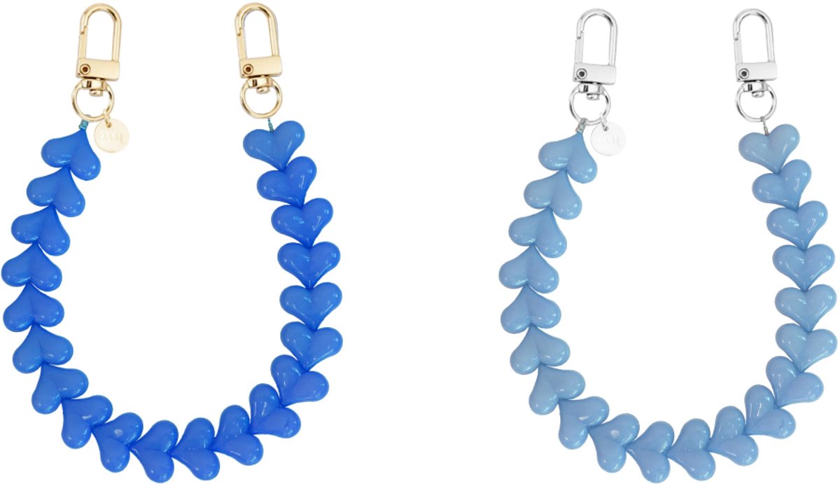 xoxo Wildhearts Telefoonkoorden Funky Hearts Charm Cord Denim Blue + Funky Hearts Charm Cord Light Blue – geschikt voor iPhone / Samsung