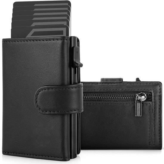 Porte-cartes QuickWallet avec poche pour pièces de monnaie - Porte-cartes extensible - Portefeuille homme et femme - Porte-cartes - Porte-monnaie - Portefeuille - Portefeuille - Cuir - Zwart