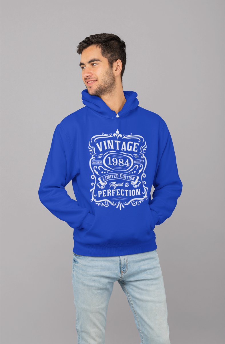 1984 Jaar Blauw Hodie - Maat XXL - Vintage Aged To Perfection - Verjaardagscadeau - Limited Edition