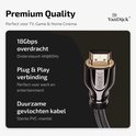 Zwarte HDMI 2.0 kabel met gouden connector, 18Gbps overdracht, 4K@60Hz ondersteuning.