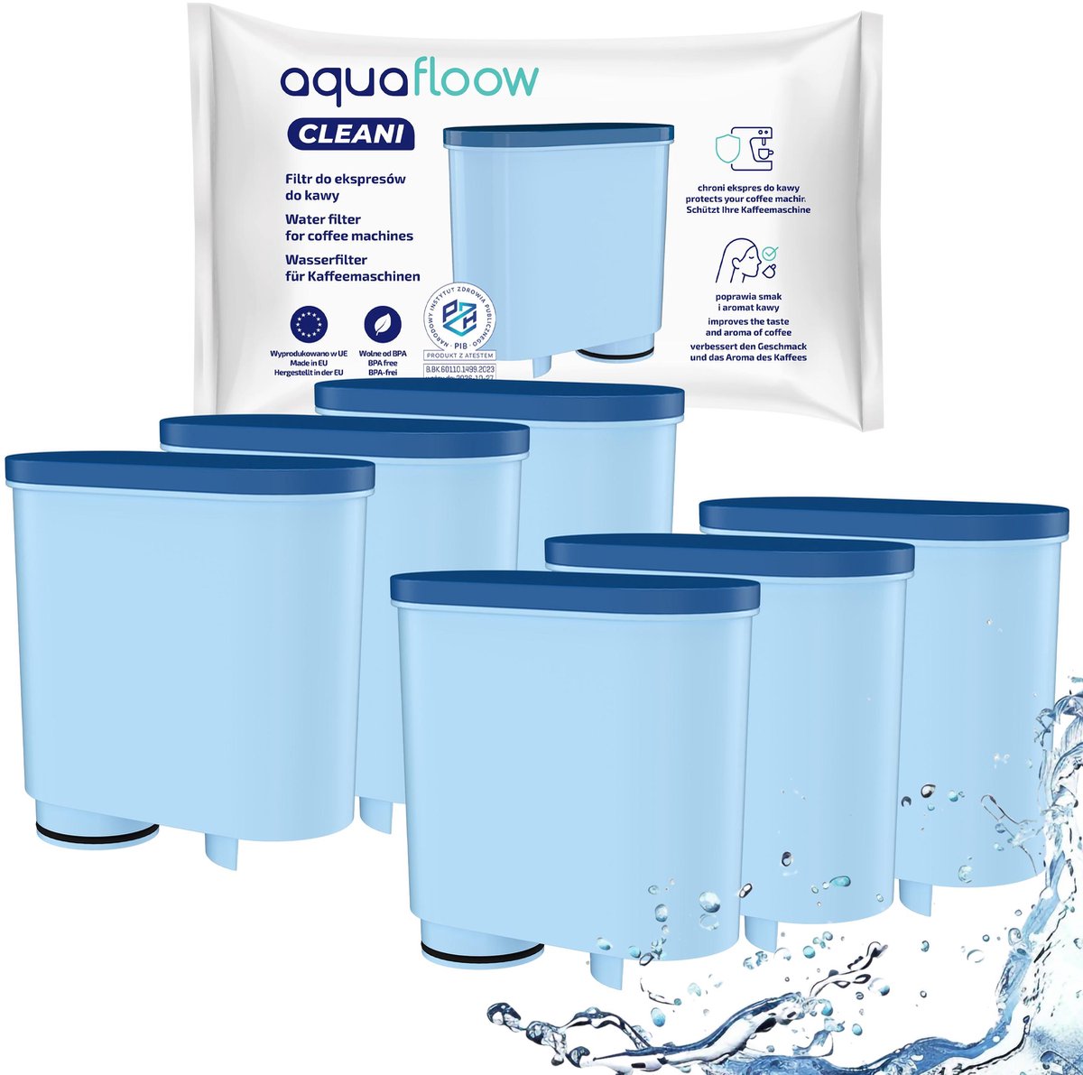 6x Aquafloow Waterfilters voor Philips Saeco - voor Koffiemachines - waterfilters voor Incanto, Intelia Deluxe, GranBaristo, LatteGo - waterfilter CA6903