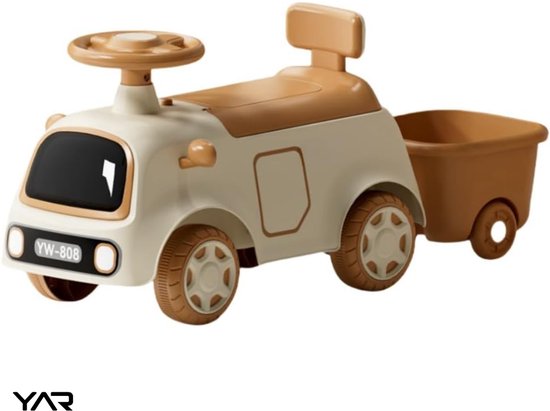 Trotteur rétro YAR - Trotteur pour Garçons et Filles de 1 à 3 ans - Durable et sûr - Stimule la motricité - Marron/ Wit