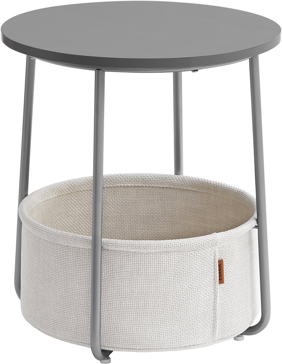 Songmics Bijzettafel – Rond – Met stoffen mand – Grijs