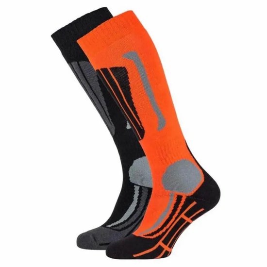OutdoorMaster 2 paar uniseks merinowol, compressieskisokken voor dames en heren, OTC-design/antislip manchetten, ademende thermische wintersokken voor snowboarden