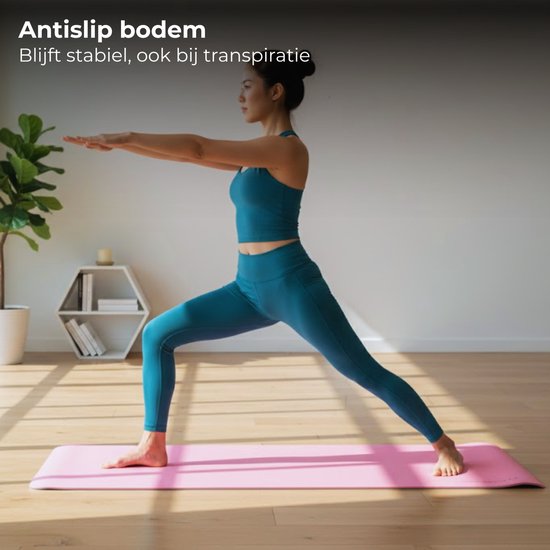 Lomera Antislip Yogamat - TPE Materiaal - Roze Yogamat - Draagbare Yogamat - Elastische Draagbanden - Zachte Yogamat - Flexibele Yogamat - Yoga en Fitness - Makkelijk op te Bergen - Optimale Grip - Grond Workouts - Pilates van Merkloos — afbeelding 5