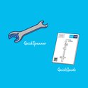 Een illustratie van een steeksleutel genaamd 'QuickSpanner' en een handleiding 'QuickGuide'.
