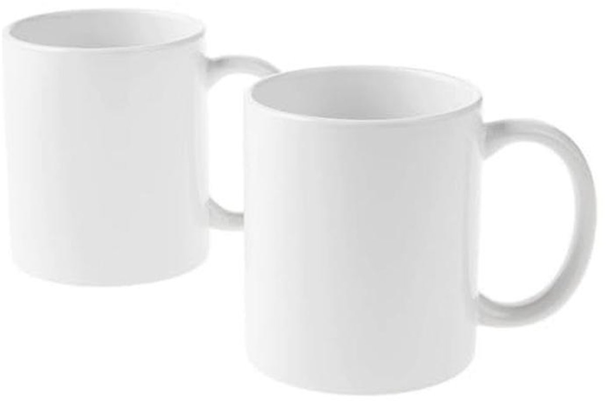 Blanco Mokken - Sublimatie Mokken - Zelf Ontwerpen - Rechte Wanden - 2 Stuks 355ml - Wit