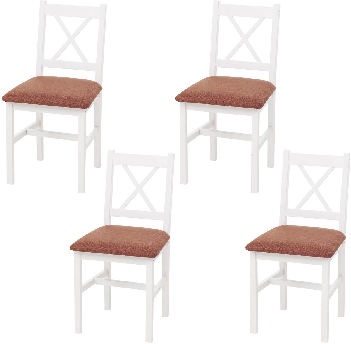 Set van 4 eetkamerstoelen MCW-F77, leunstoel keukenstoel stoel, massief hout stof landhuis ~ wit, bekleding terracotta