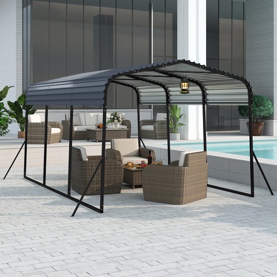COSTWAY Carport Tentgarage 440 x 300 cm, waterdichte garagetent met metalen frame en 4 extra schuine poten, grote opbergtent, partytent voor auto, SUV, vrachtwagen, boot van Merkloos — afbeelding 4