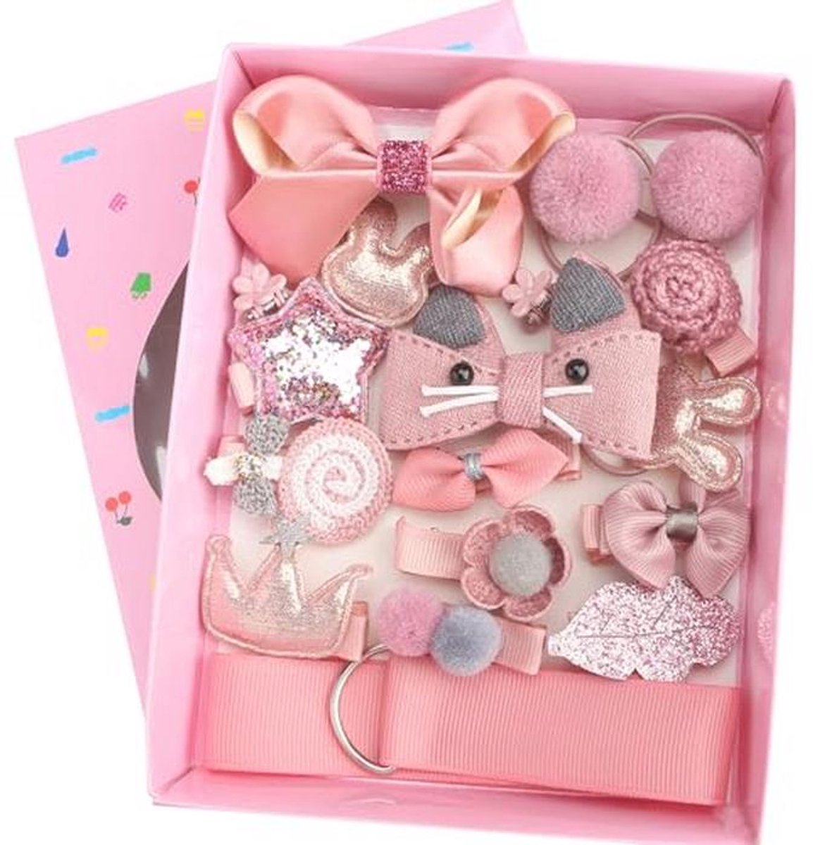 Haaraccessoires voor meisjes – 18 stuks met haarspelden, strikken en linten
