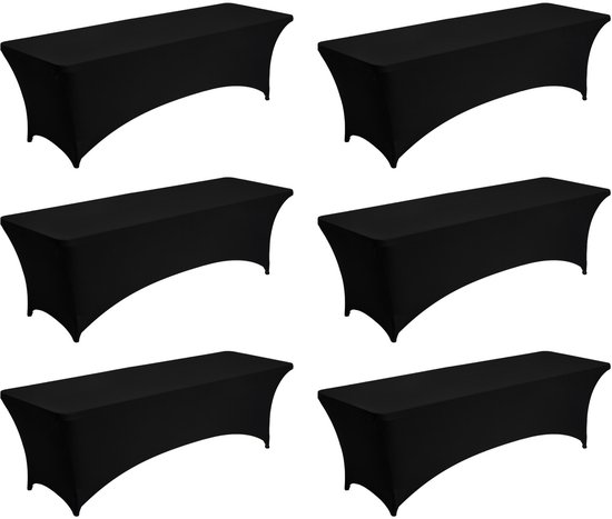 6-Pack Housses de Table Stretch Noires pour Tables Rectangulaires de 8 pi, Housses de Table Spandex Résistantes aux Plis et Lavables, Idéales pour Fêtes, Mariages, Banquets, Festivals et Événements