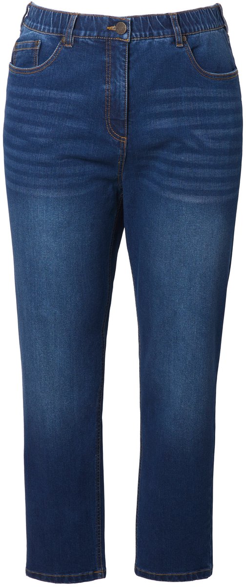 Ulla Popken - Dames - Mom jeans 5-pocketbroek comfortabele tailleband - Blauw denim - Maat 62