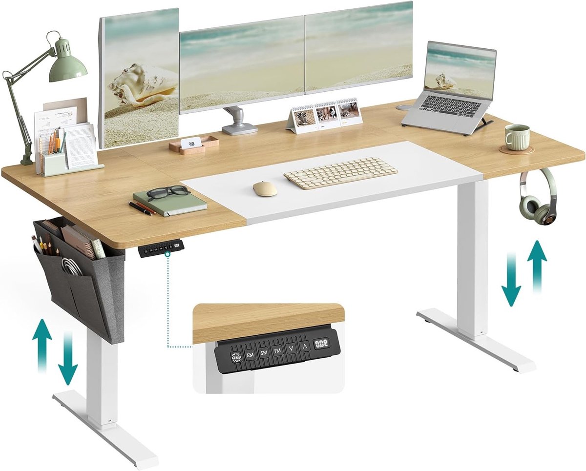 Electric Desk PremiumPro Elevate – - 160x70 cm - Wit - Elevate – Elektrisch In Hoogte - Medahomestore