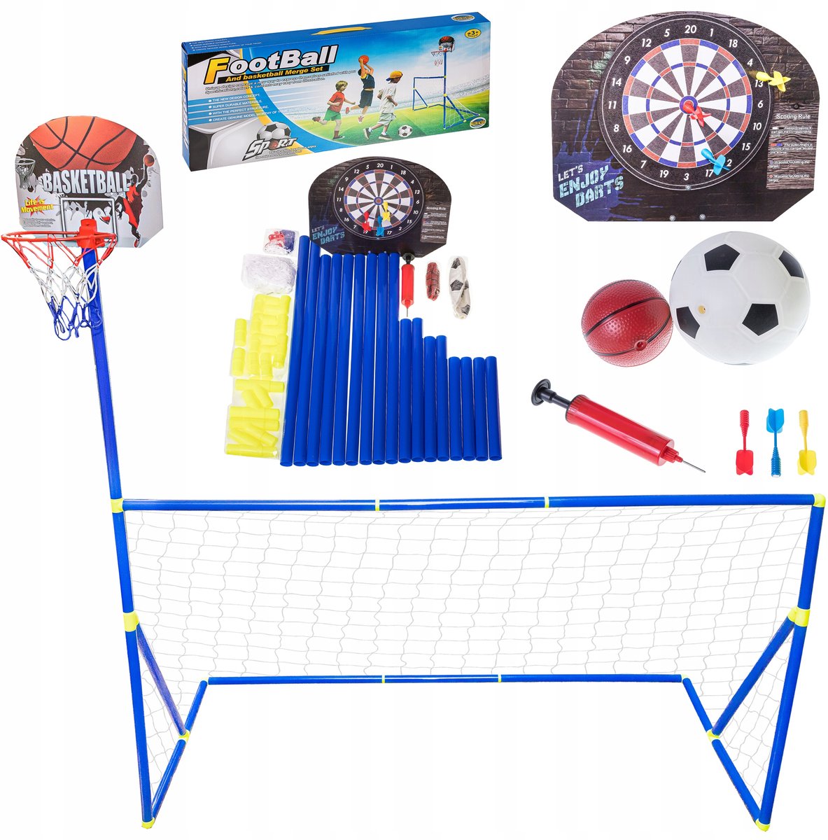 3-in-1 sportset: voetbaldoel, basketbal en dartspel