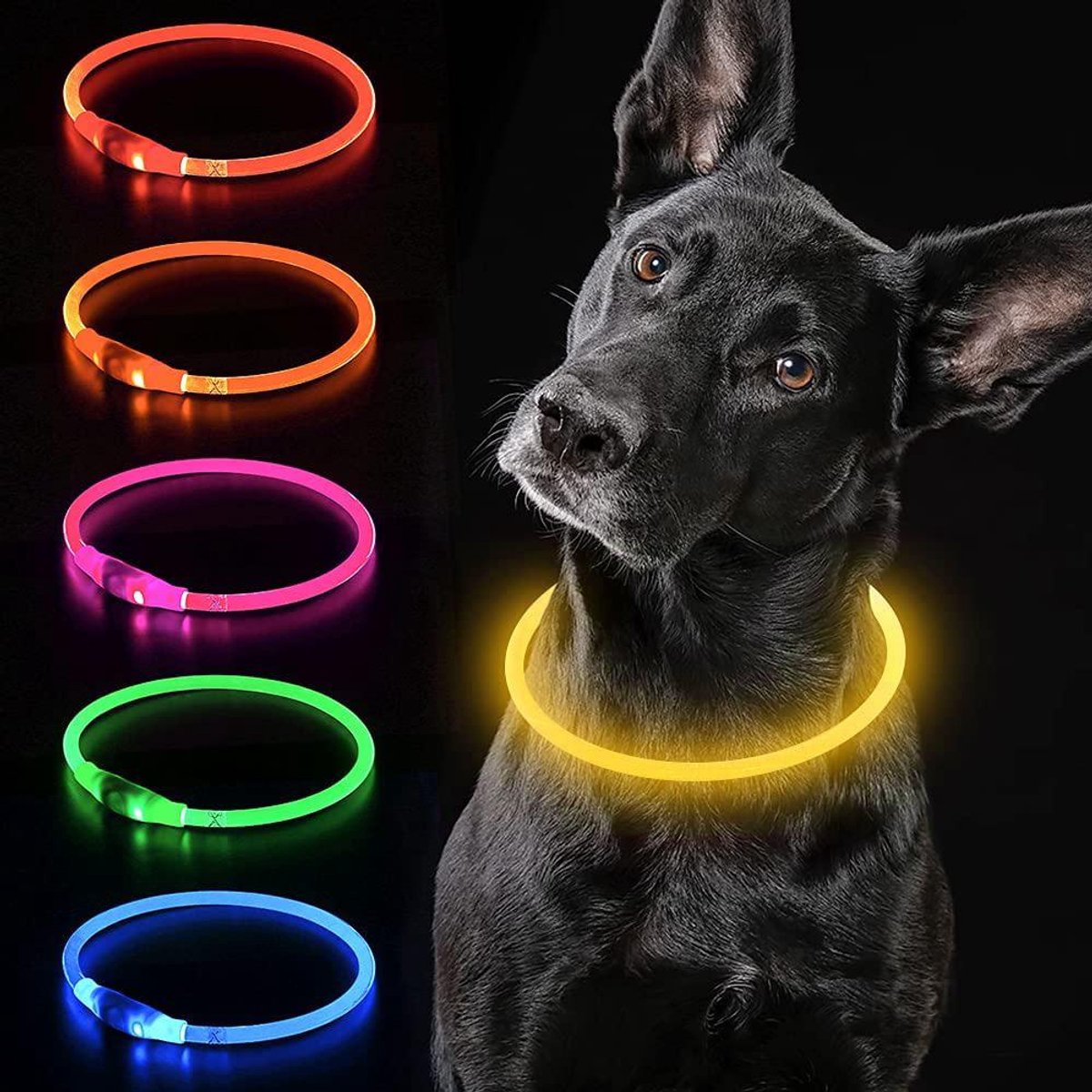 TuseRxln LED Halsband Hond - Honden Verlichting - USB Oplaadbaar Licht - 1 Stuk - Nachtwandelingen geel 70cm