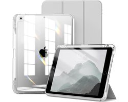 Hoes geschikt voor iPad 2021 hoes Wit - Tablet hoes iPad 9/8/7 10.2 inch (9e generatie 2021 / 8e generatie 2020 / 7e generatie 2019) - iPad Air 3 hoes Smart Case met Harde Doorzichtige Achterkant en Pencil Slot