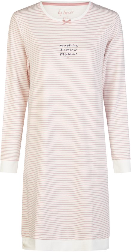 By Louise Dames Nachthemd Interlock Lange Mouw Roze/Wit Gestreept - Maat XL