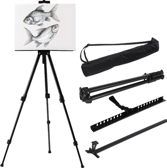 160 cm Support Chevalet Pliable, Chevalet de Terrain Portable, pour Mariage, Peinture, Affiche, Spectacle, Noir