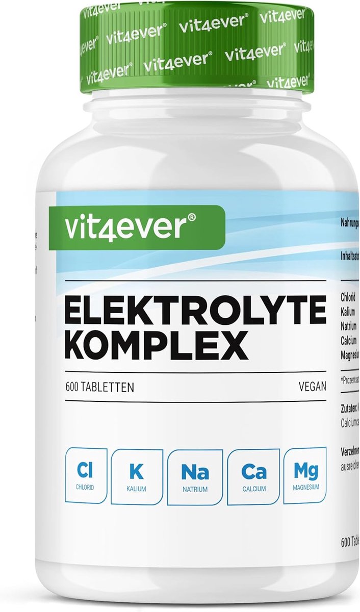 Elektrolyten - 600 tabletten met Magnesium, Calcium, Kalium, Natrium & Chloride - Elektrolytenbalans & Spierfunctie - Keto Dieet - Veganistisch