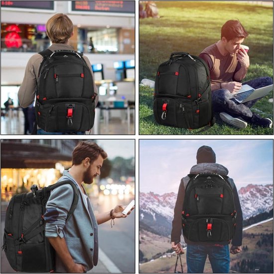 Matein Rugzak 50L Groot – Laptoprugzak voor 17 inch – Reisrugzak voor School, Werk en Reizen met USB-poort – Meerdere Vakken – Zwart