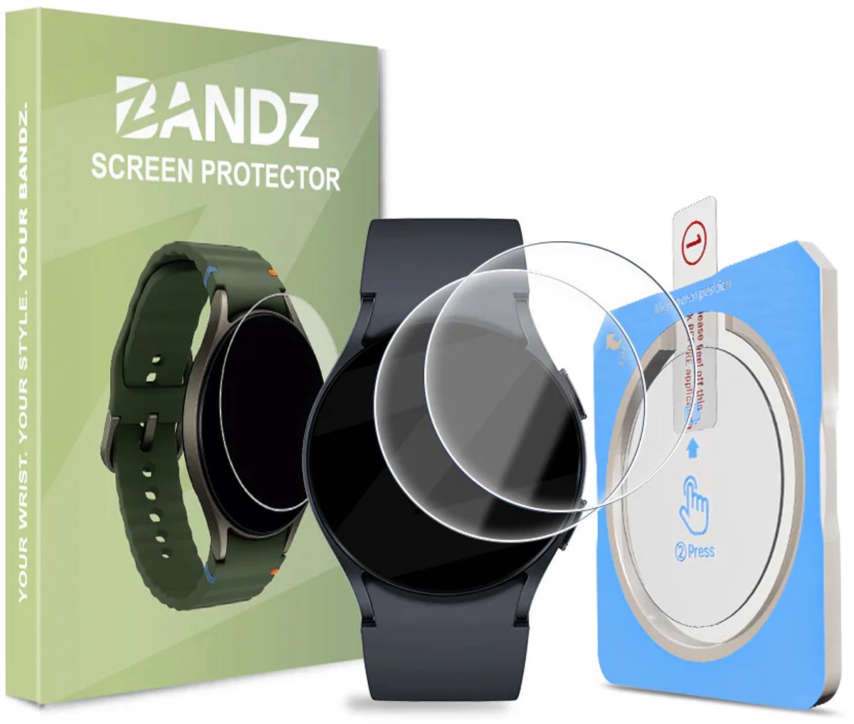 Bandz Gehard Glas Screenprotector (2 Pack) 40mm met One-Click installatietool – geschikt voor Samsung Galaxy Watch 6 40mm - Helder - Krasbestendig - Bubbelvrij