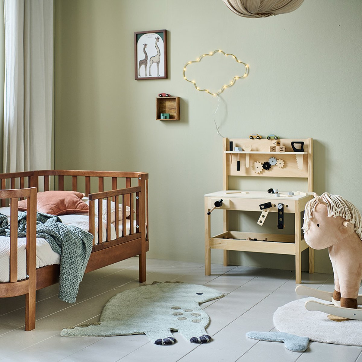 Petite Amélie Werkbank Speelgoed Naturel & Zwart - Incl. 41 stuks Kinder Gereedschap - Stevig van Plywood - Perfecte Hoogte voor de Kleine Klusser