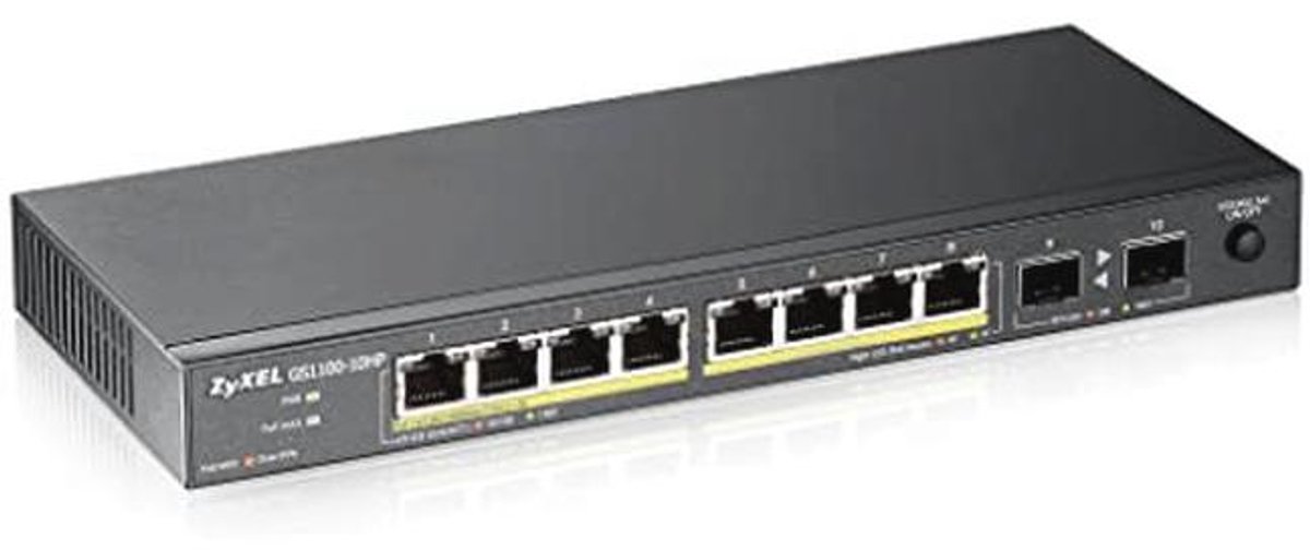 10-Poorts Gigabit PoE+ Switch - Stille Operatie, 130 Watt Budget
