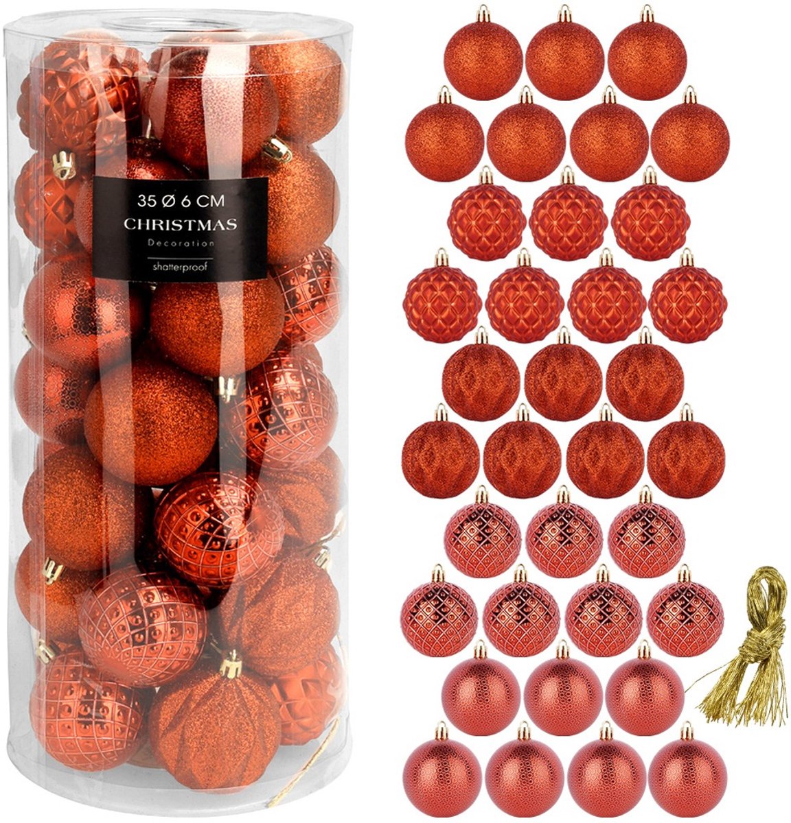 Kerstballen Set Onbreekbaar Rood 6 cm 35 stuks - Kerstdecoratie